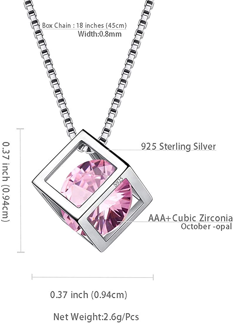 Birthstone Necklace/Earring 925 Sterling Silver Women Cross/3D Cube/Cresent Moon Birth Stone Jewelry Mens Birthday Gift Anniversary Present - Image 3